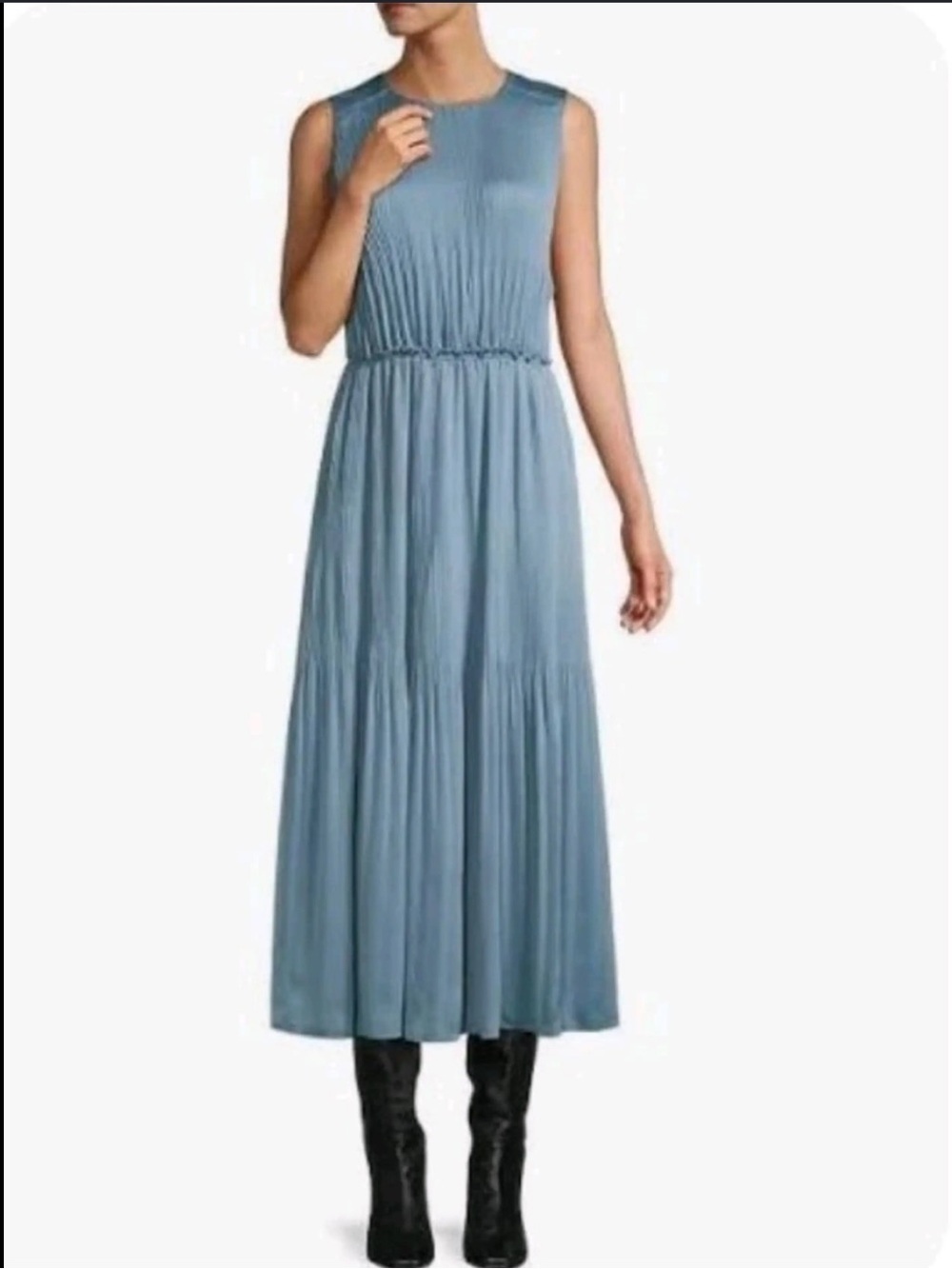 LAFAYETTE 148 NEW YORK Blue Levana Cypress Pilssé Sleeveless Dress NWT L *Flaw*